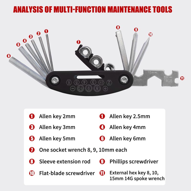 Gashwer Complete Bike Brakes Set, Universal Bike Front and Rear MTB Brake, Inner and Outer Callipers Cables Lever Kit with Multi-Tool Wrenches Black