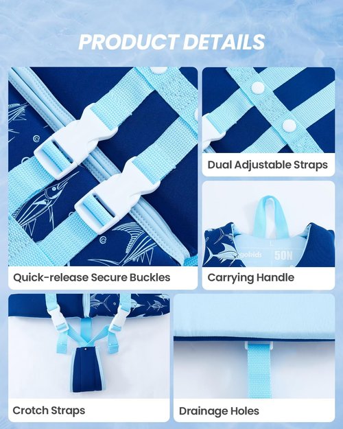 Gogokids Toddler Swim Vest - Buoyancy Jacket Floaties for Kids 2-8 Years | Pool & Beach Fun, 22-60 lbs
