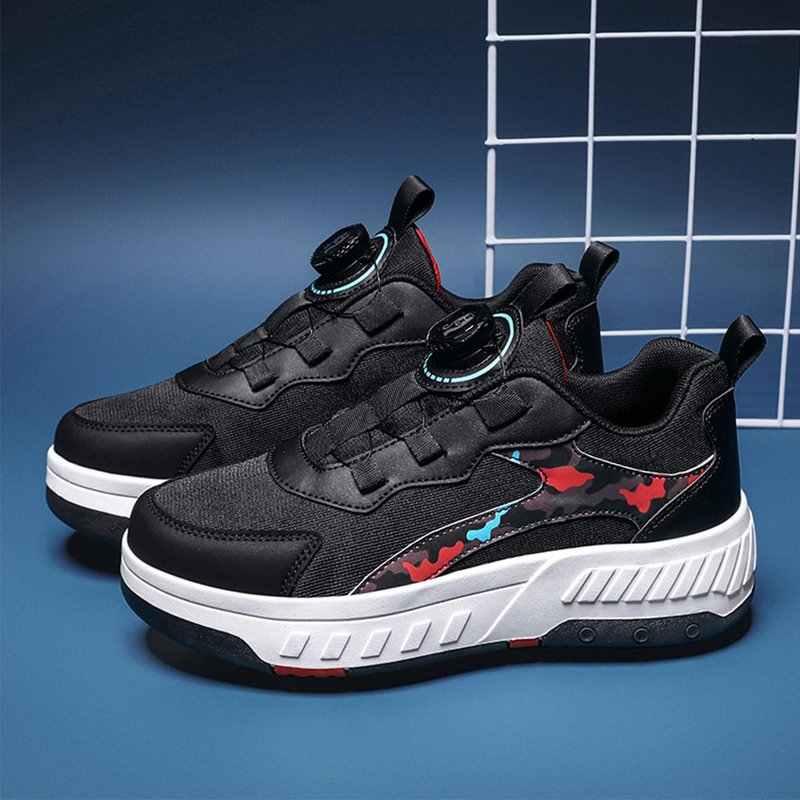 Roller Skate Shoes with 4 Detachable Wheels Kids Skateboarding Shoes Slip in Roller Sneakers for Girls Boys Birthday Thanksgiving Christmas Day Black