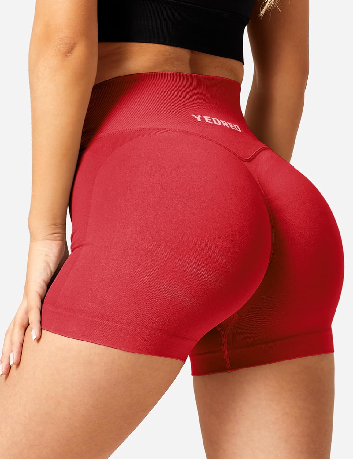 YEOREO Scrunch Butt Workout Shorts - 3.5" Seamless V Cross Waist Gym Shorts for Women