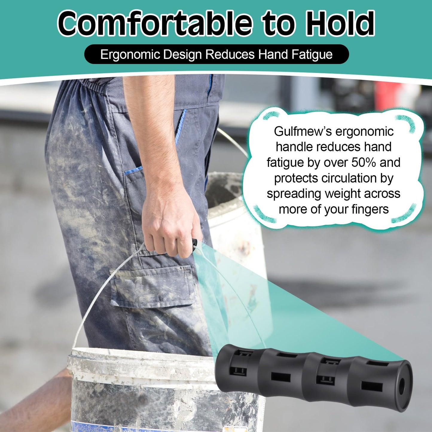 Gulfmew 4 Pack Ergonomic Replacement Bucket Handles Grip – Ergonomic Plastic Handles for 5 Gallon Buckets, Fits Construction, Gardening, Cleaning, Painting, DIY, Farming & Car Wash Use (Black)