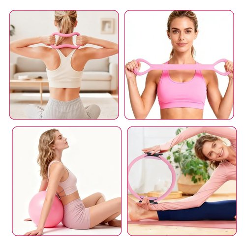 ZentroCart 18 Pcs Pilates Kit for Home Workouts Women, 14" Magic Circle with Pilates Ring and Ball Set, 3 Fabric Resistance Bands & 5 Latex Bands for Core Strength, Toning & Flexibility.