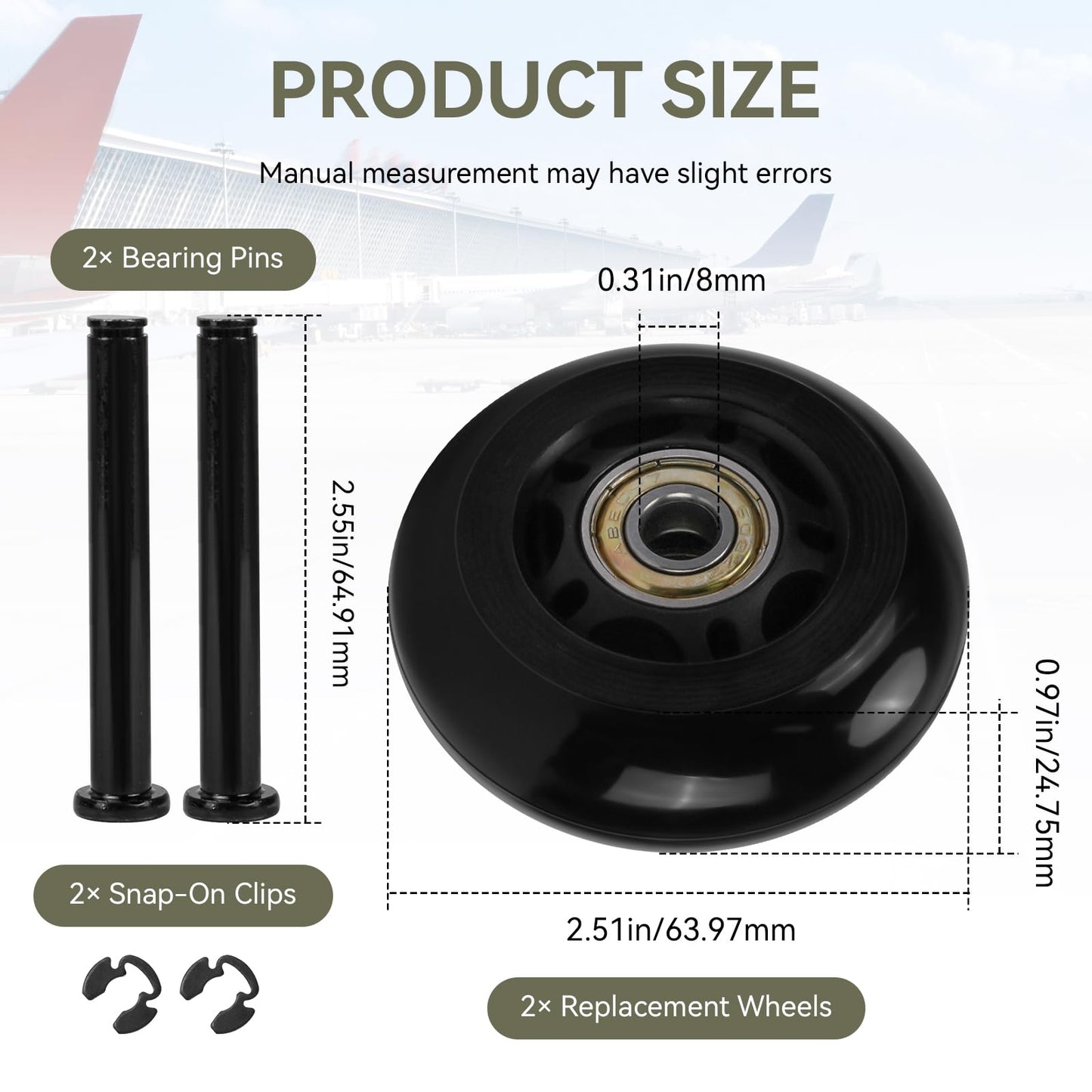 2 Pack Replacement Wheels Compatible with Pelican Storm iM Series Rolling Cases, Heavy Duty Durable Travel Case Wheels for iM2500 iM2620 iM2720 iM2950 iM2975 and More