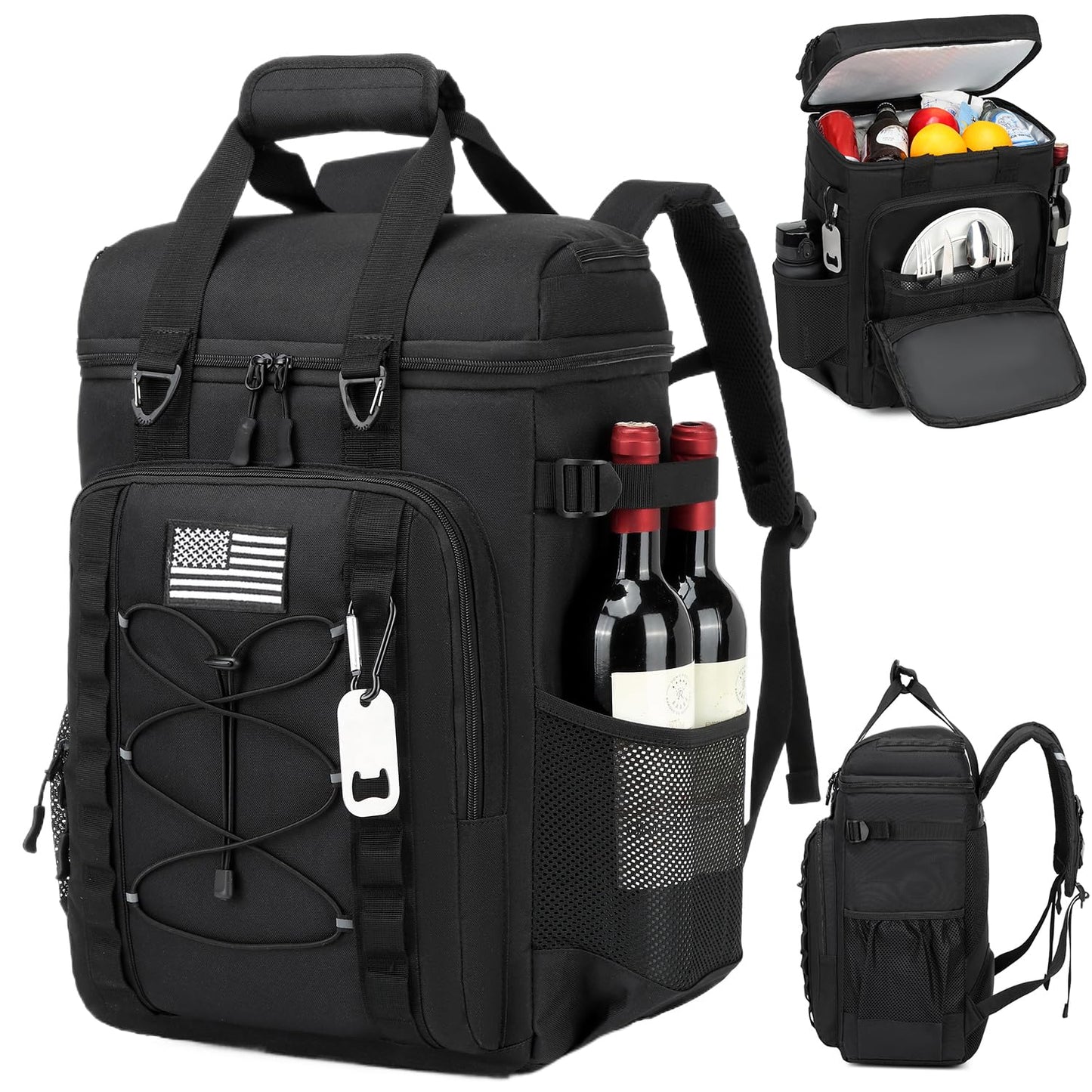 BISKLNDN Tactical Cooler Backpack - 42 Cans Backpack Coolers Insulated Leak Proof for Men & Women, Soft Cooler Insulated Backpack for Lunch, Work, Camping, Hiking, Picnic, Beach & Travel, Black