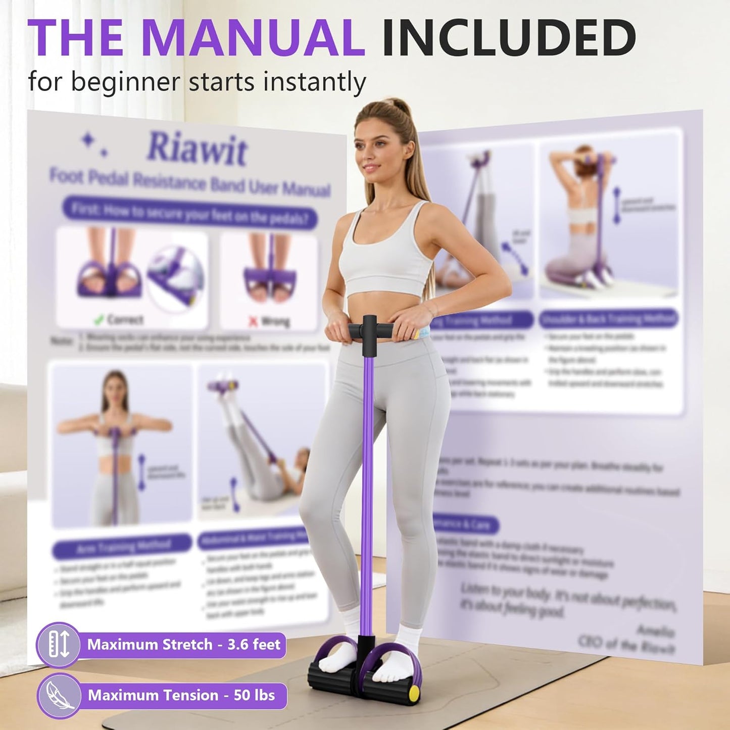 Skiennix Upgraded Pedal Resistance Band - Durable Exercise Tool with 6 Tension Ropes for Core & Legs
