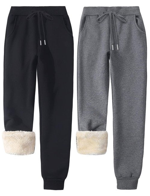 Gihuo Women's Sherpa Lined Sweatpants, Winter Warm Fleece Jogger Pants, Black Cotton Polyester Blend, Mid Rise, Pull-On Style (US, Alpha, Medium, Regular, Regular, 2, Black+Darkgrey)