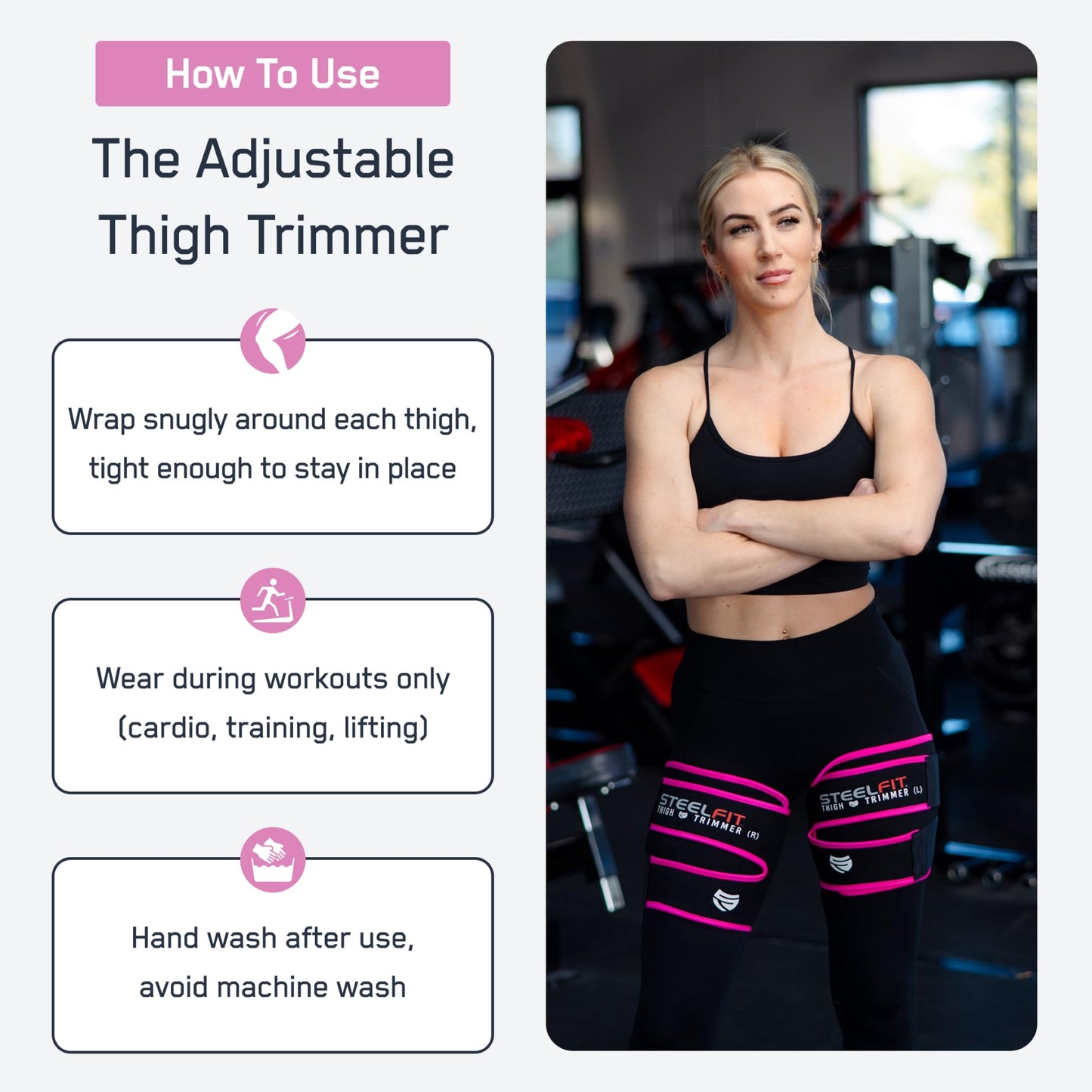 SteelFit Thigh Trimmers for Women & Men – Latex-Free Neoprene Thigh Slimmer Trainer Wraps for Increased Circulation, Heat & Sweat - Adjustable Non-Slip Fit, Moisture-Wicking Lining - On Size Fits Most