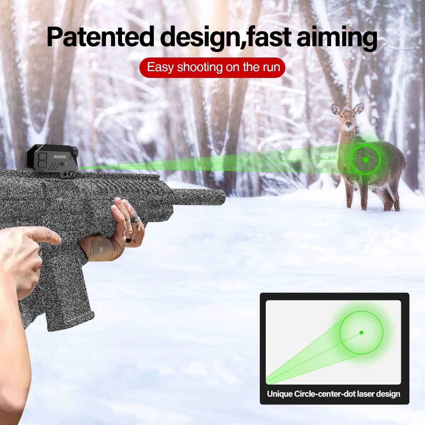 SOLOFISH Pistol Light - 500lm Rechargeable Aluminum Weapon Light with Purple/IR/Green Beam Combo