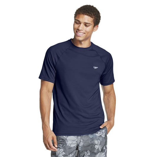 Speedo Men's Uv Swim Shirt Short Sleeve Regular Fit Solid Peacoat