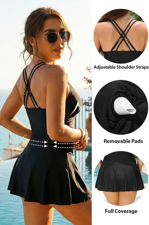 Daci One Piece Swim Dress - Modest Tummy Control Bathing Suit | 2026 Ruched Skirt Design