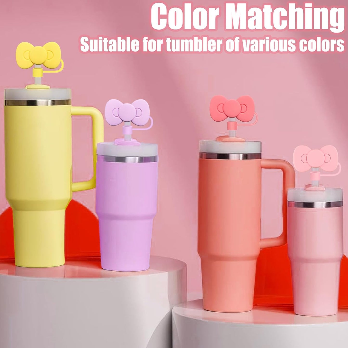 Skiennix Cute Bow Silicone Straw Toppers - 6 Bow-Shaped Covers for Stanley Cups 30 & 40 Oz | Reusable Accessories
