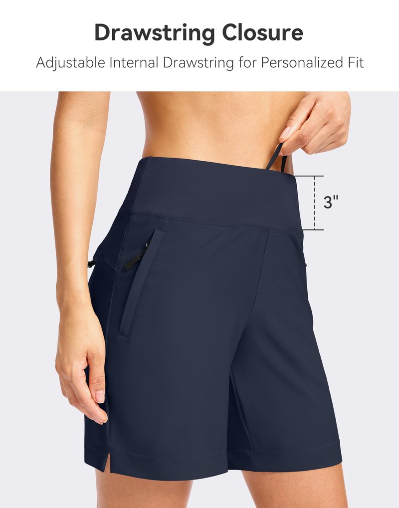 SANTINY Women's 5''/ 7''Hiking Shorts with 3 Zipper Pockets Lightweight Quick Dry Golf Shorts for Women Athletic Walking (Navy_7-L)