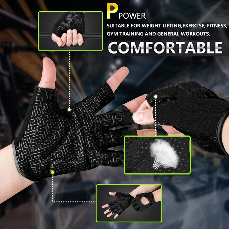 MOREOK Workout Gloves for Men/Women- [3/4 Finger] [Curved Open Back] Gloves for Weightlifting,Exercise,Training,Pull ups,Fitness and Rowing -S