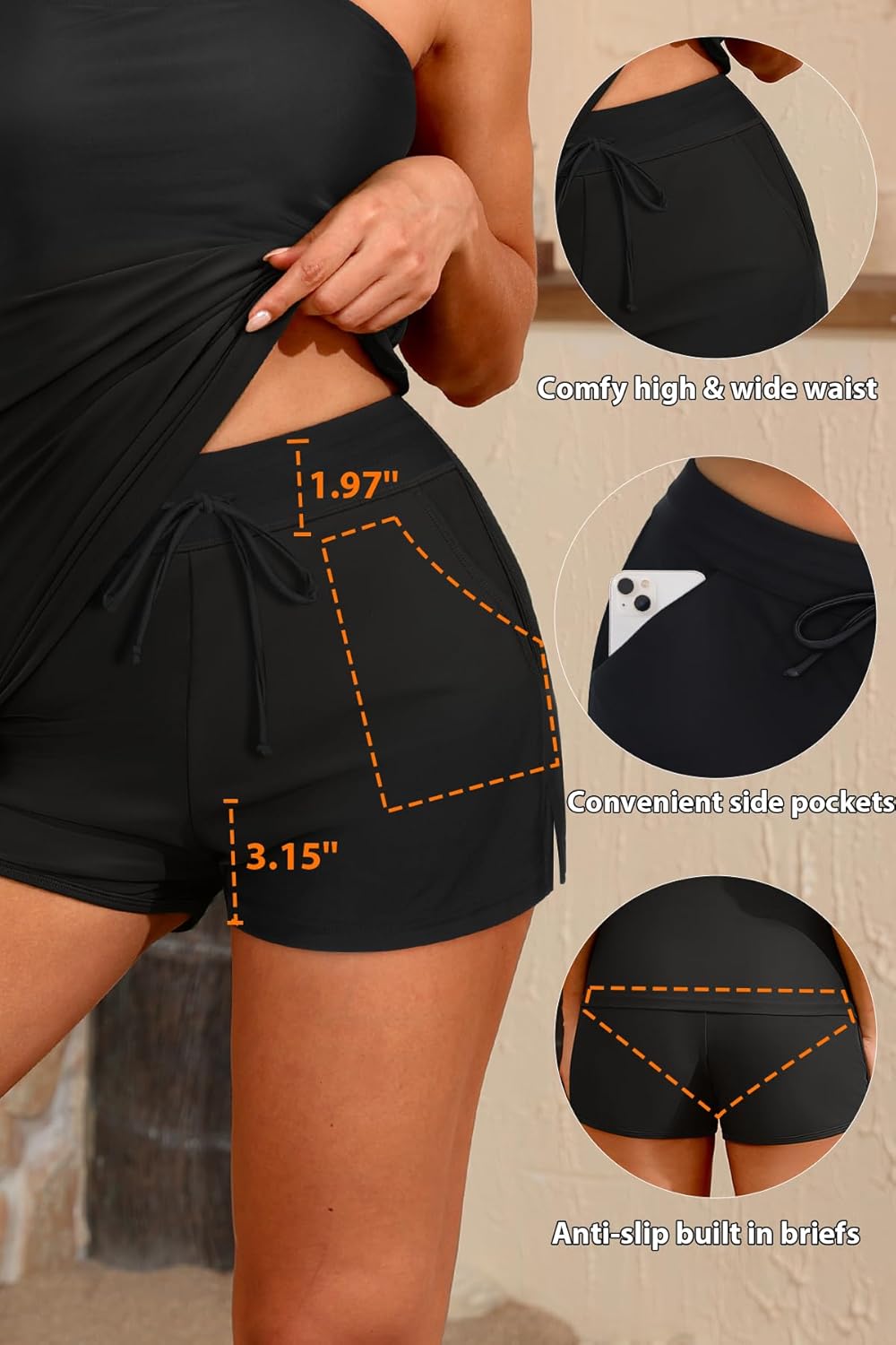 Skiennix Women's Tankini Swimsuit - Tummy Control Two-Piece Bathing Suit with Pockets & Boyshorts