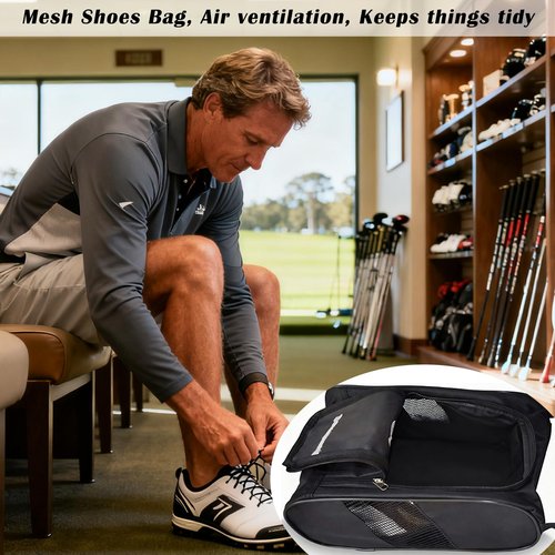 Athletic Golf Shoe Bag - Zippered Shoe Carrier Bags Sports Shoe Case (White)