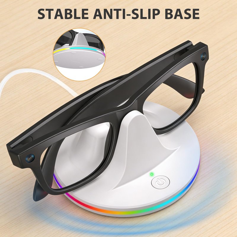 Charging Dock for Meta Glasses RayBan Gen 2: Wayfarer, Skyler, Headliner & Oakley HSTN Smart Glasses Accessories, Charging Station with LED Power Status Light, 7-Color RGB Light, USB-C Cable, White