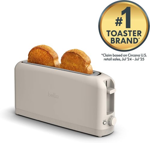 Bella 2 Slice Slim Toaster - 6 Setting Shade Control, Reheat & Cancel Buttons | Fits 10” Long Sourdough, Oatmilk