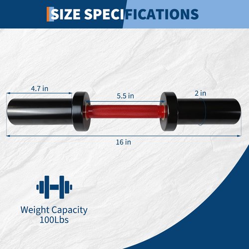 16" Olympi-c Dumbbell Bars With Spring Collars - Heavy Duty Loadable Handles For 2" Plates, Home Gym Weightlifting Equipment