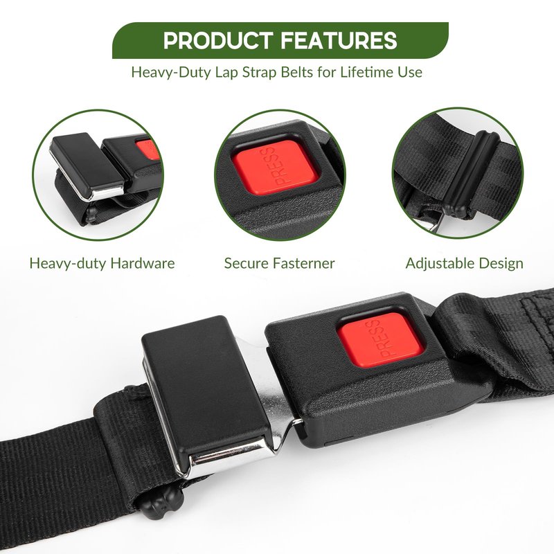 2 Pack Golf Cart Seat Lap Strap Belts Kit Universal Golf Cart Belt Kit Front Rear for Yamaha UTV EZGO, Club Car, Go Kart Not Include Bolts