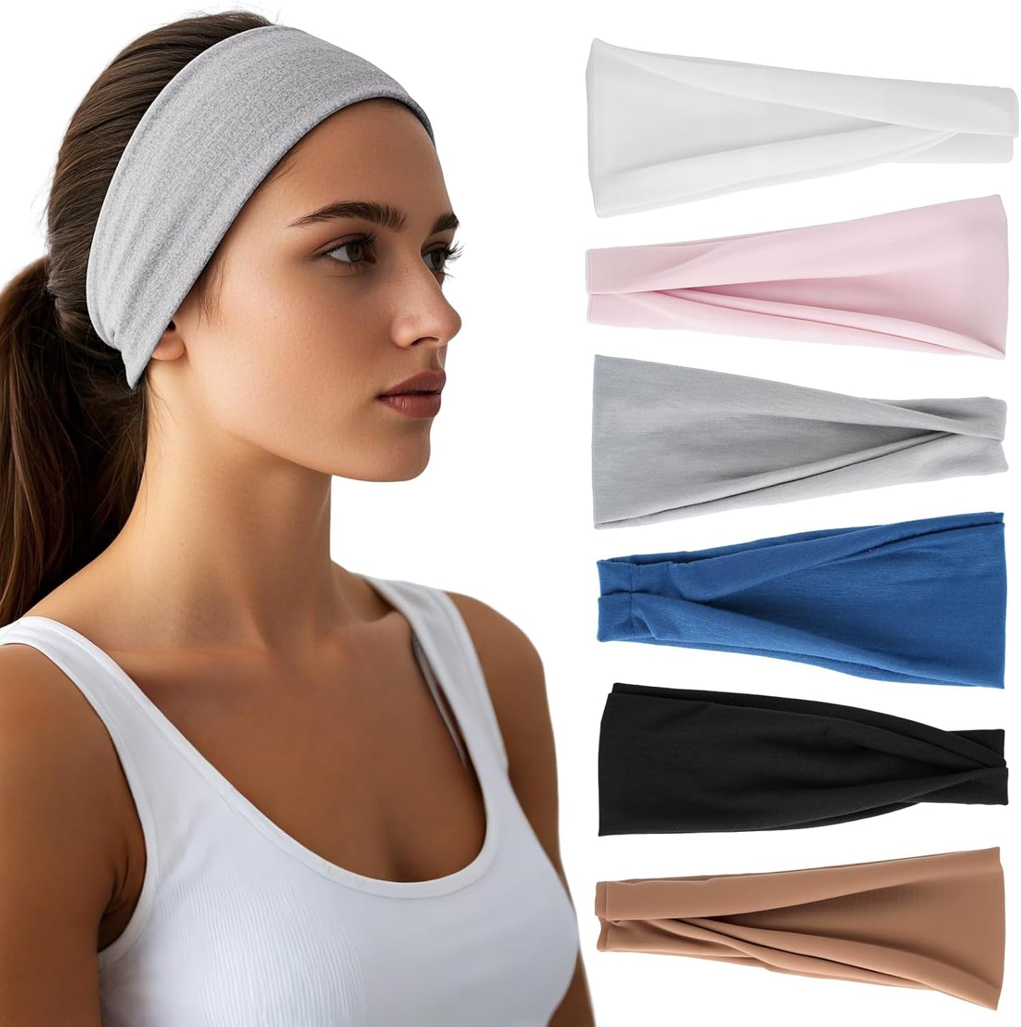 Skiennix Headbands for Women - 6 Pack Wide Elastic Hair Bands | Soft Non-Slip Sports Accessories