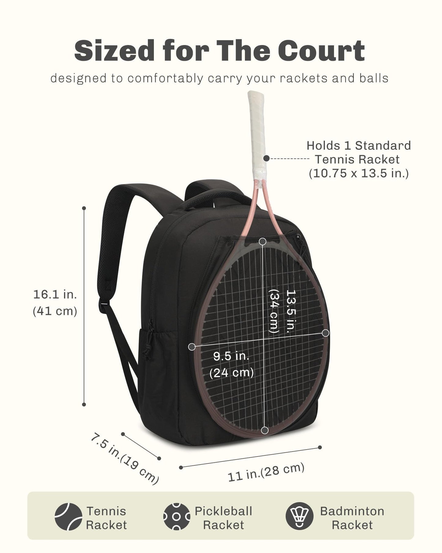 Hynes Eagle Pickleball Backpack Quilted Fits 2 Rackets with Wet Pocket Tennis Gym Backpack for Women Sport Daypack 22L Black