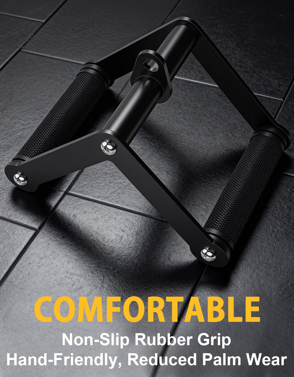 Fit4Fun Double D Row Handle Cable Attachment, Non-Slip Rubber Grip V Bar for Gym Cable Machine, Heavy Duty Row Handle for Back Training