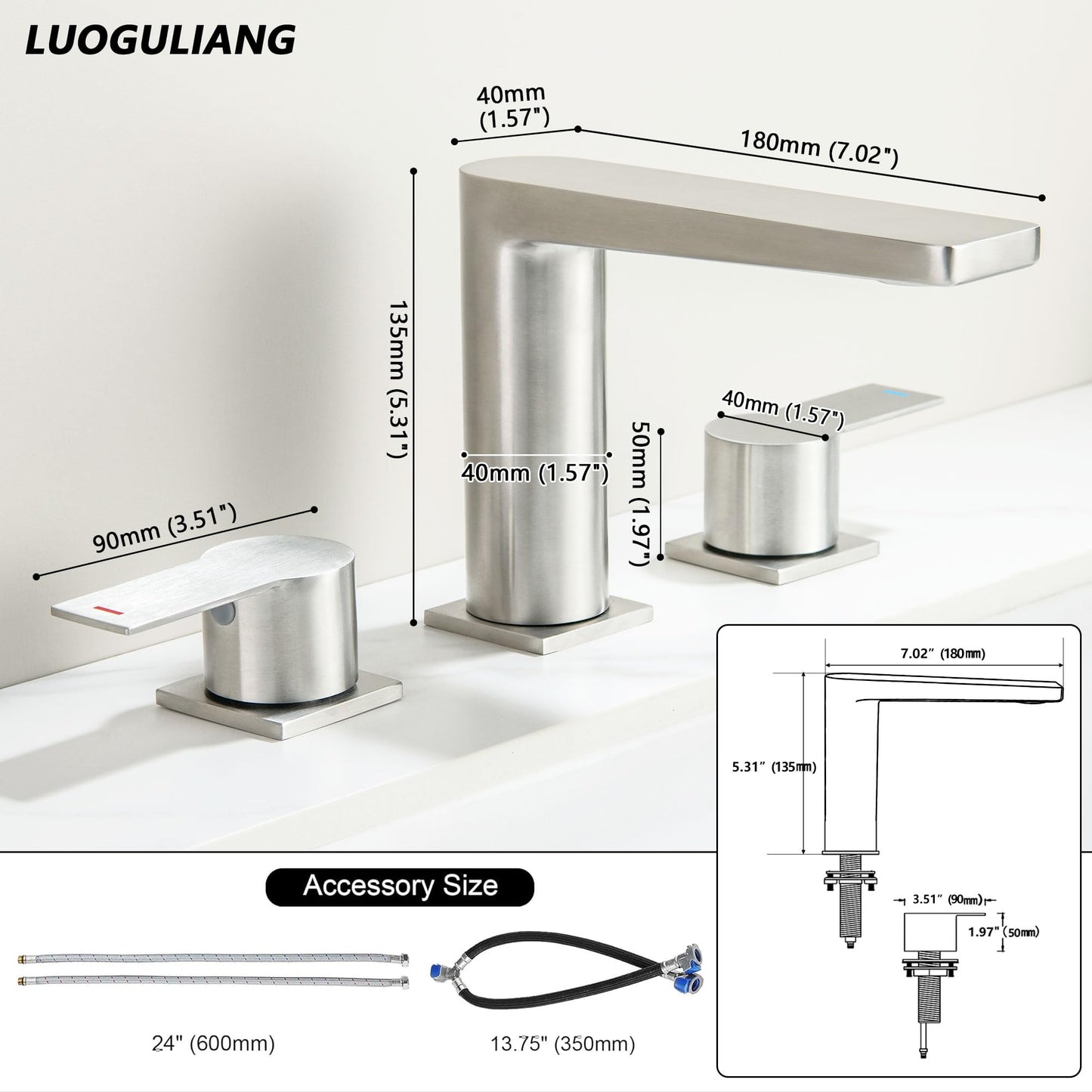 LUOGULIANG 2 Handle Deck Mount Tub Faucet, Roman Bathtub Faucet Set, 3 Hole Widespread Bathtub Faucet High Flow, Brushed Nickel