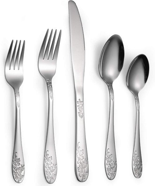 Bekith 40-Piece Stainless Steel Silverware Set for 8 | Mirror Finish, Dishwasher Safe Cutlery