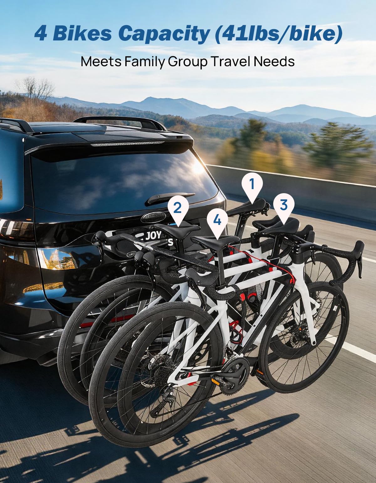 JOYTUTUS 2-3/4-Bike Hitch Bike Rack, 164 LBS Capacity Bike Carrier for Car, SUV, Truck, Easy Install & Anti-Theft Bike Rack Hitch for 2” Receiver, Smart Tilting & Fold Design