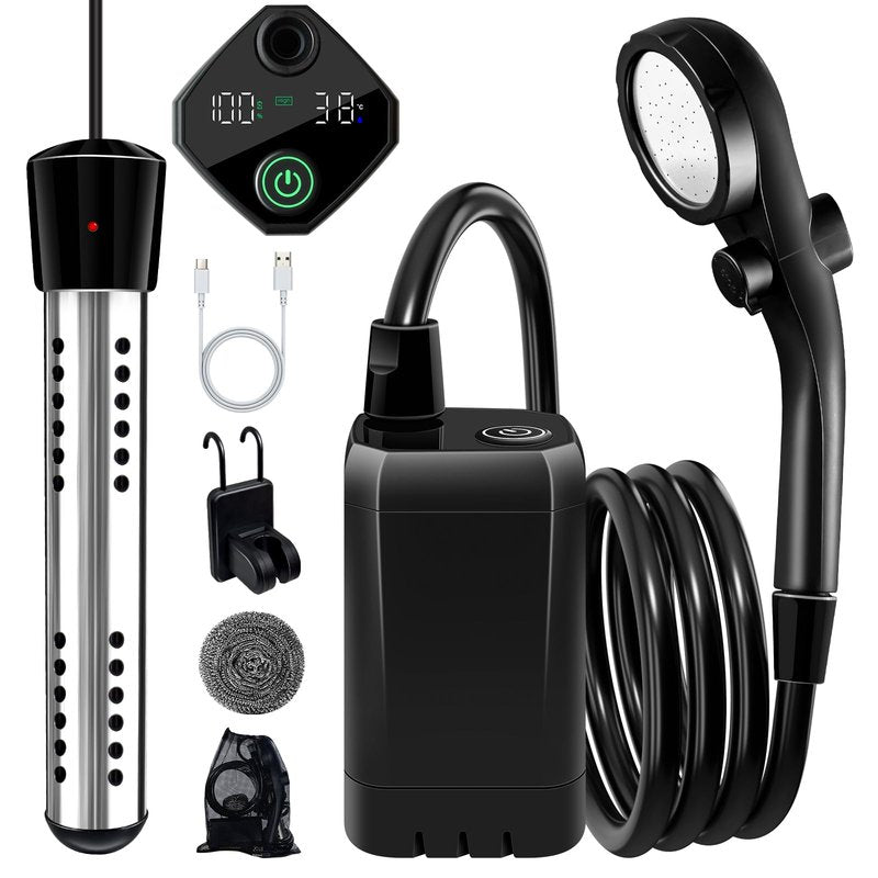 Portable Shower With Heater,6000Mah Battery Powered Portable Shower For Camping With 2000W Auto-Off Heater,Portable Heated Shower For Camping,Digital Power&Temperature Display For Hiking (Black)