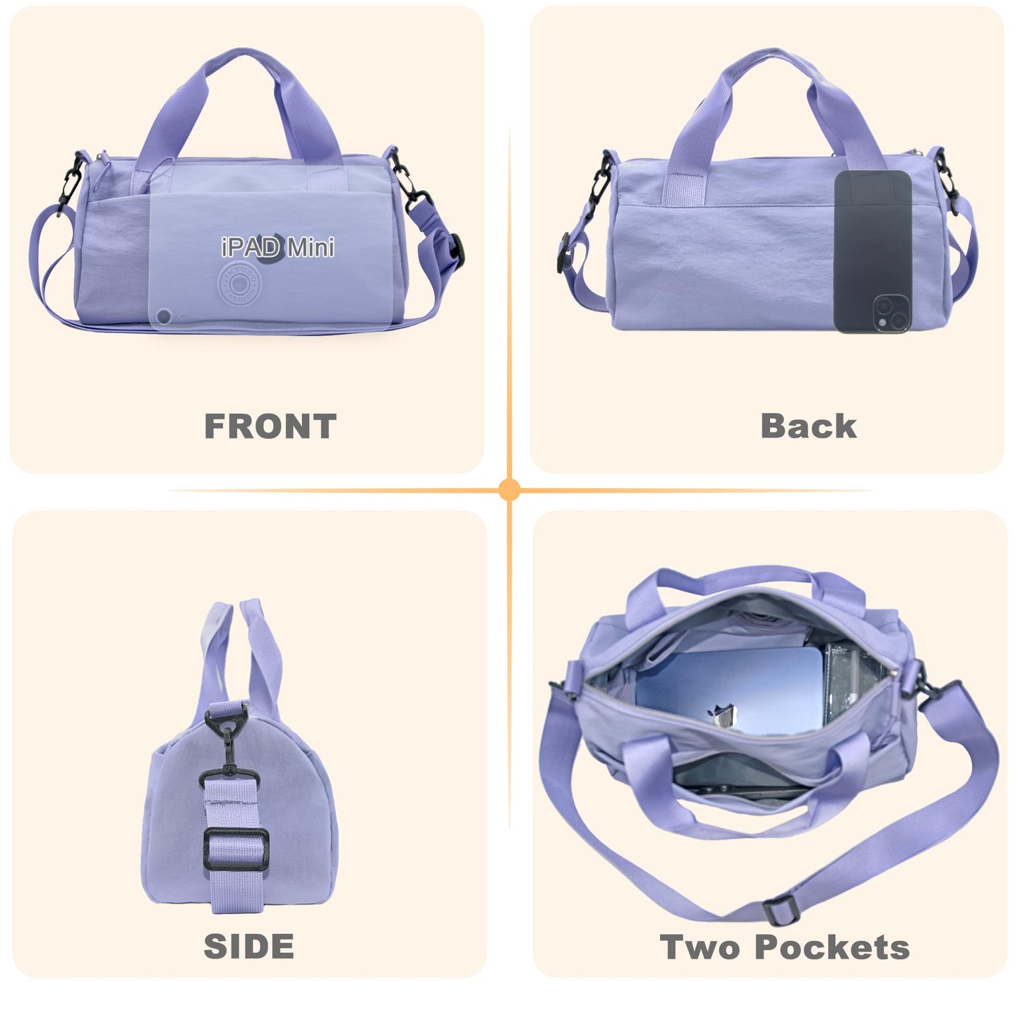 Small Gym Bag for Women,Waterproof Mini Gym Bag with Wet Bag,Small Duffle Bag for Workout Sport Travel Weekender (Purple)