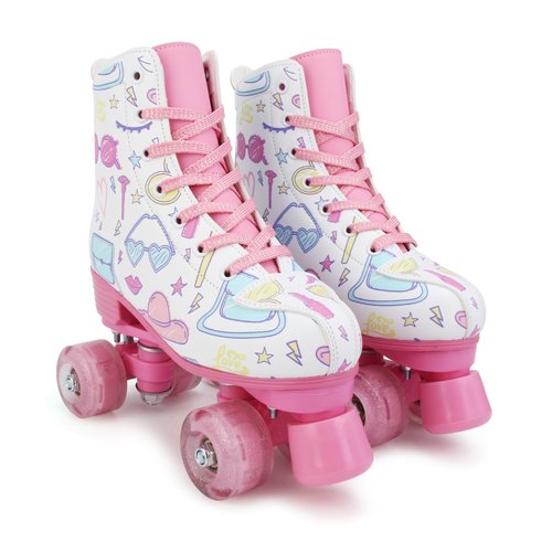 jessie Roller Skates Girls Ages 6-12 with Light Up Wheels PU Leather High-top Skate for Kids, Women, Youth and Beginners Outdoor(White,38-Women’s 8/Men’s 6.5)