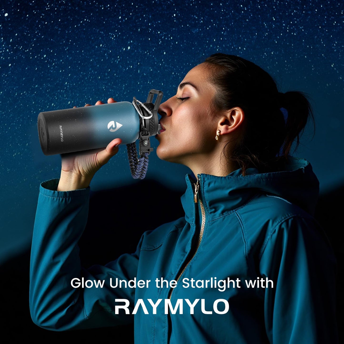 RAYMYLO Insulated Water Bottle 32 oz, Triple Wall Vacuum Stainless Steel (Cold for 24Hrs, Hot for 12Hrs), Leak Proof & Non-BPA, Modern Water Flask Jug with Paracord Handle & Straw Spout Lids