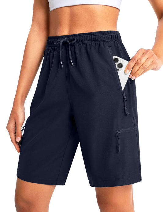 Cyasundent Women's 9" Hiking Cargo Shorts Lightweight Stretch Quick Dry Athletic Golf Summer Bermuda Shorts for Women (Navy_S)