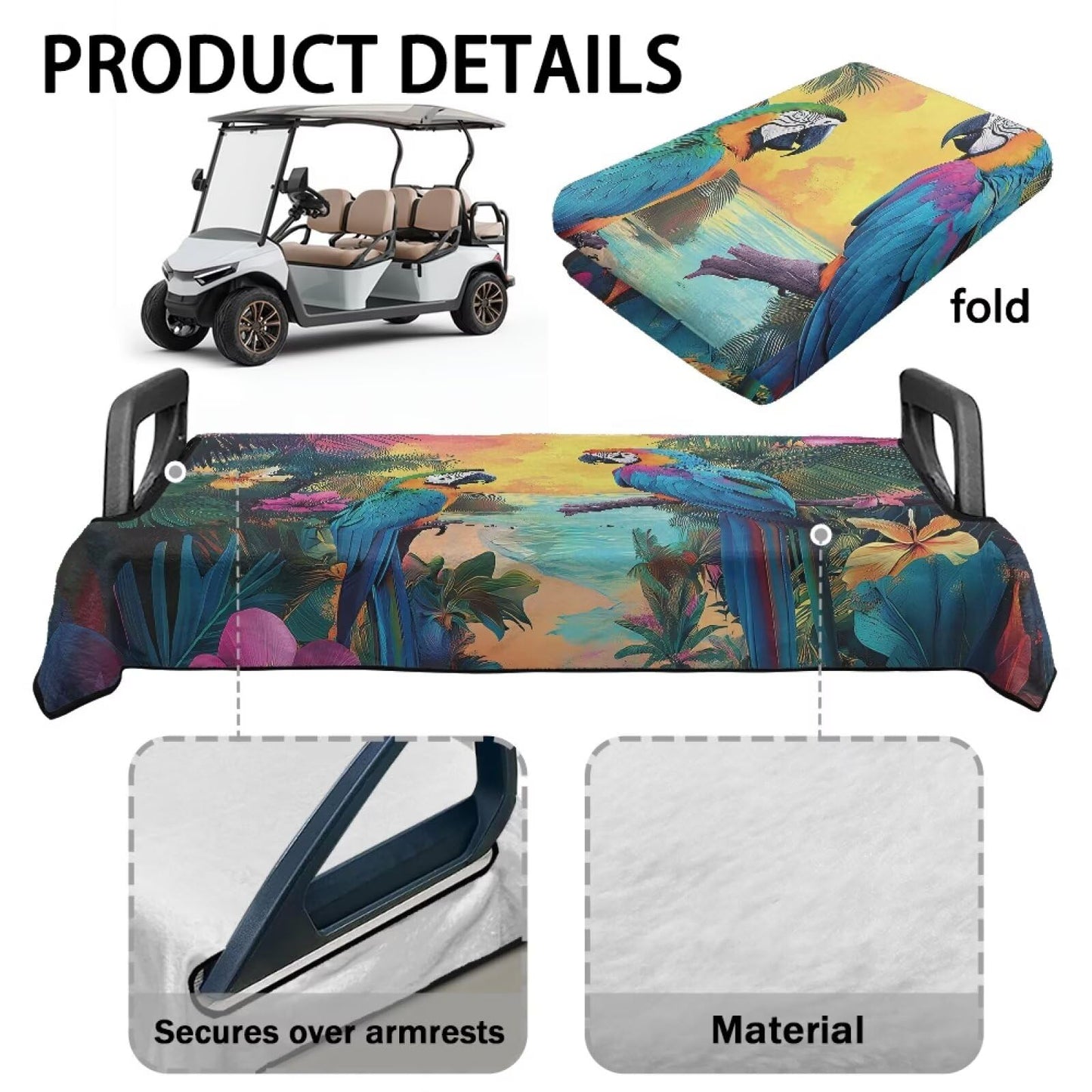 Oramclsy Tropical Flower Golf Cart Seat Cover Parrot Aesthetic Golf Cart Seat Blanket for Club Car Universal Towel Accessories Keeps Warm in Cold