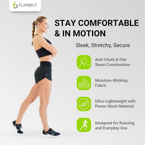 FlipBelt High Waisted Running Shorts - Quick-Dry Activewear with Pockets & Built-In Belt