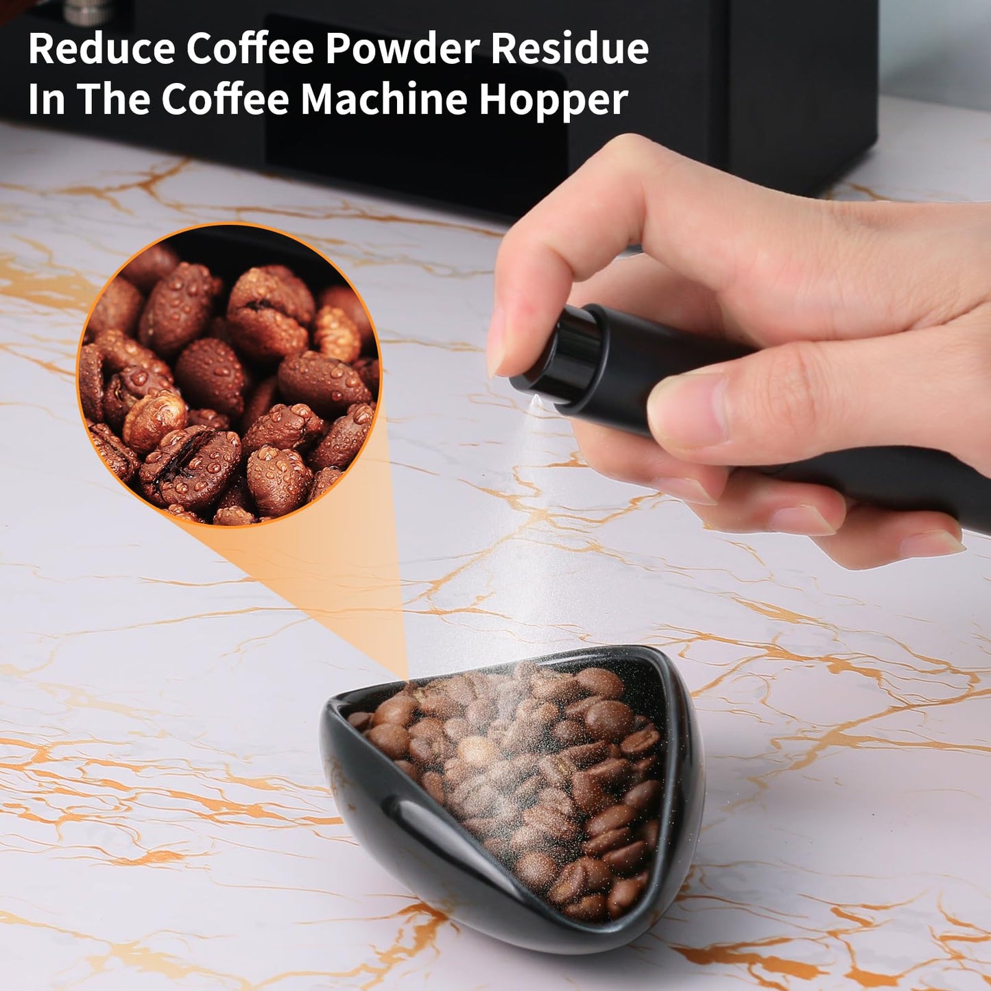 Coffee Bean Dosing Cup and Spray Bottle Kit - Ceramic Single Dosing Tray,Static Reducing Spray (Black)