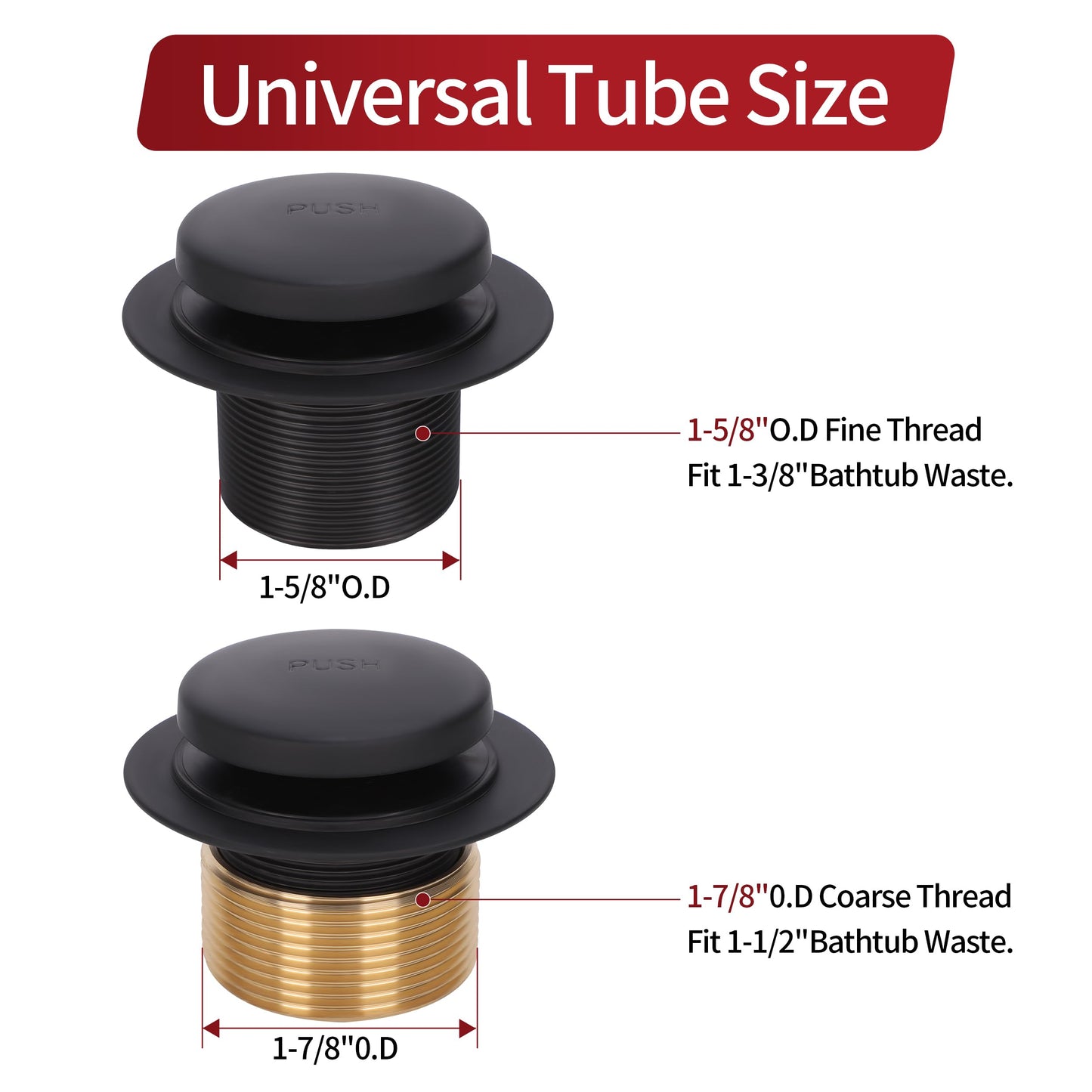 PRIMSOPH Tip-Toe Tub Drain Trim Kit with One Hole Overflow Faceplate Conversion Kit Assembly Universal Fine Coarse Thread Replacement Matte Black