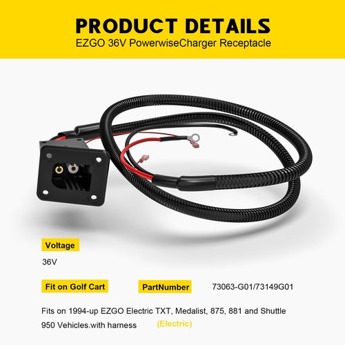IOOBLBEI Golf Carts Powerwise Charger Receptacle Fit EZGO TXT & Medalist DCS/PDS, EZGO TXT Charging Port for 1994-2008 E-Z-GO Electric Golf Carts, OEM #73051-G29，73063-G01 (36V)