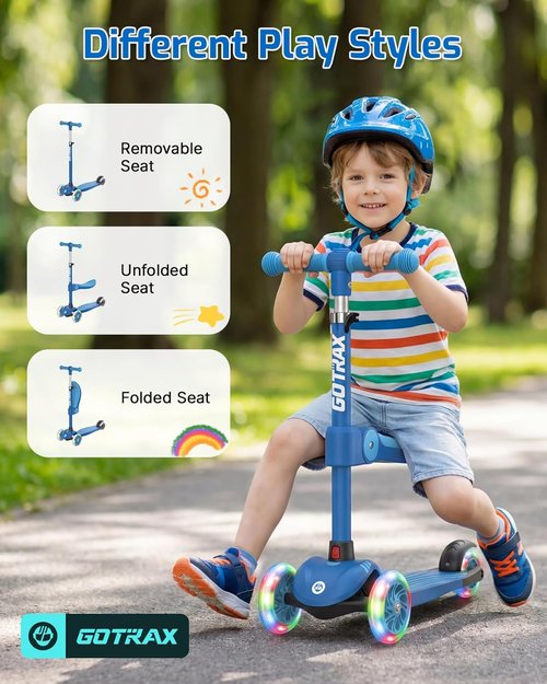Gotrax KS3 Kids Kick Scooter - LED Lighted Wheels, Adjustable Height, Removable Seat | For Ages 2-8, Up to 110 Lbs