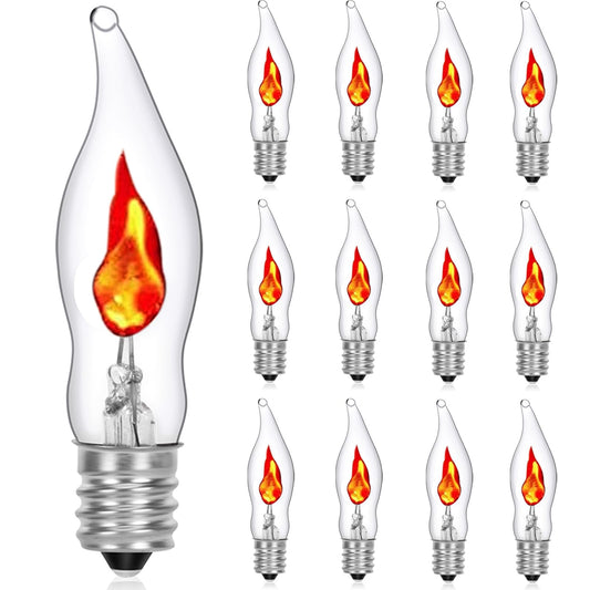 FANHONSE Halloween Flicker Flame Light Bulb, C18 Clear Flame Candelabra Replacement Bulbs, Halloween Decorations, 120 Volts, E12 Flame Candelabra Base Bulbs, 12 Pack