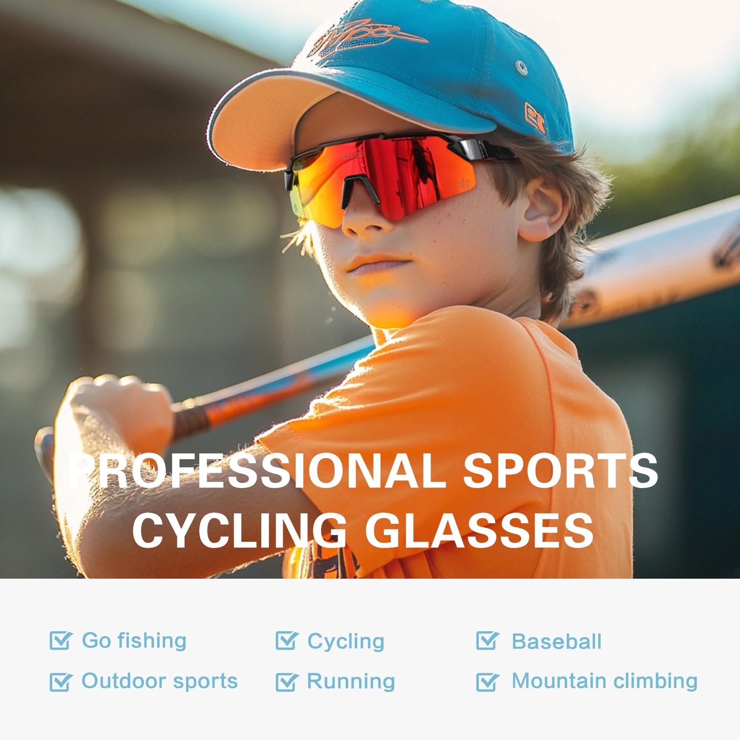 suoso Kids Sports Polarized Sunglasses: Youth Baseball Sun Glasses, Cycling Glasses for Boys Girls Age 6-12 Lightweight TR90 Frame UV400 Protection for Teens