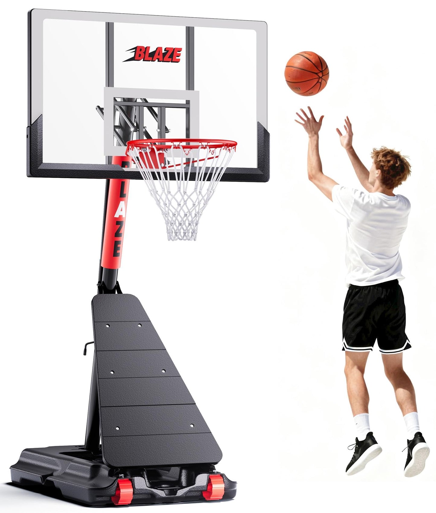 Basketball Hoop Outdoor Height Adjustable 5.3-10 FT, Portable Basketball Goal with 45 Inch Shatterproof Backboard for Teens Adults, Backyard Driveway Use