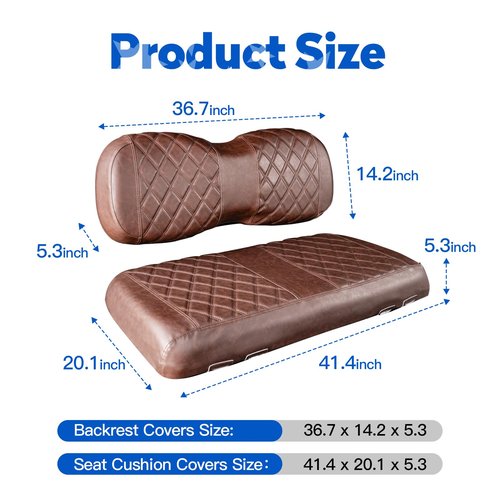 NOKINS Golf Cart Diamond Seat Covers Kit, Fit for Yamaha Drive/Drive2 OEM Standard Front Seat Cushion, No Nails Required & Easy to Clean, Breathable Vinyl Seat Covers (Brown and Brown 8438)