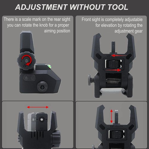 Fiber Optic Sights - Flip Up Front & Rear Backup Sights with Green & Red Optics - Black Polymer