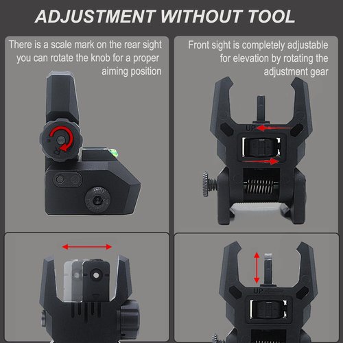 Fiber Optic Sights Flip Up Front and Rear Backup Sights with Green Red Fiber Optics Polymer Fiber Sight Black