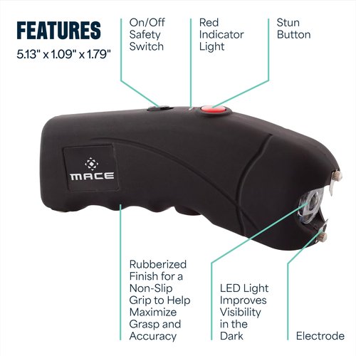 Mace Ergo Stun Gun for Self Defense - Rechargeable, Bright LED Light, High Voltage, Up to 1.69 Microcoulombs of Electric Power, Self Defense for Women & Men - Black