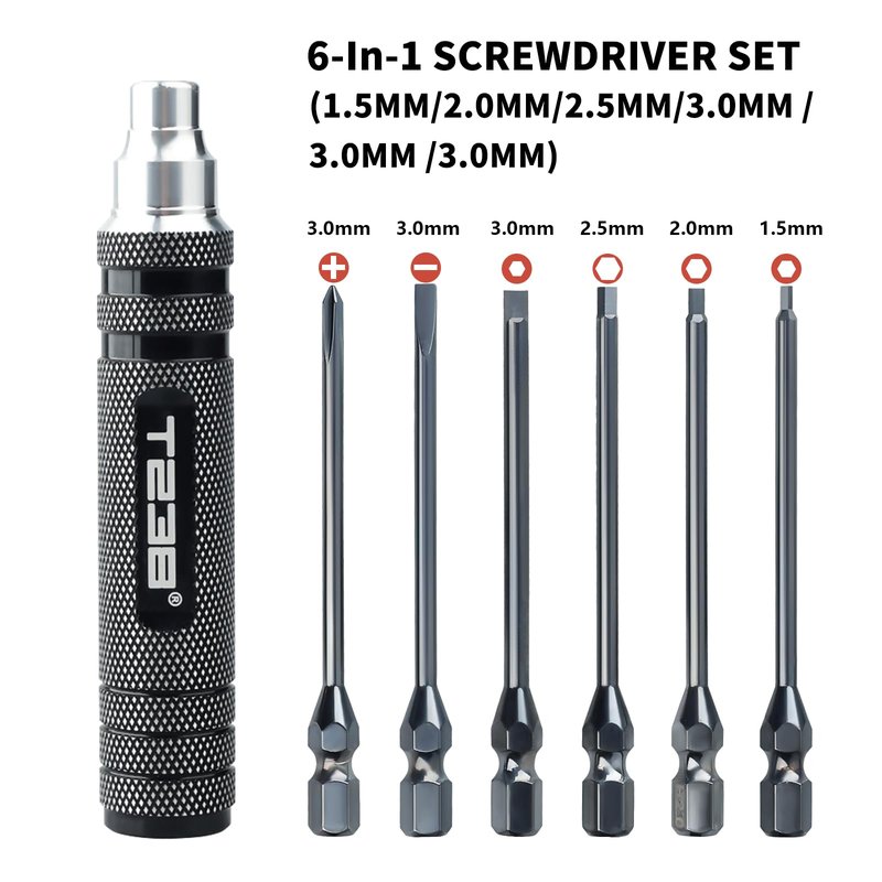 T238-Hex Screw Driver Set, Titanium Hexagon Screwdriver, for Airsoft Tool Multi-Axis FPV Racing Drone RC Quadcopter Helicopter Car Models（1.5MM/2.0MM/2.5MM/3.0MM / Slotted&Cross 3.0MM）
