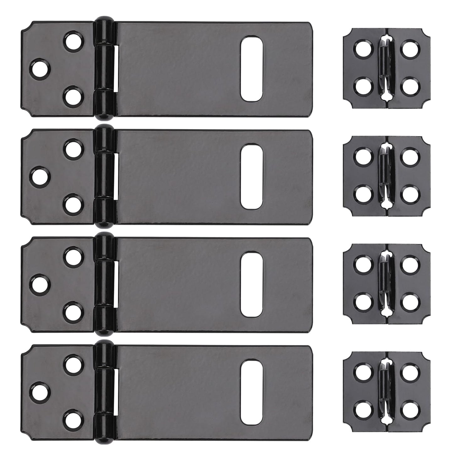 4Inch Lock Hasp Latch, 4 Pack Black Hasp Latch Padlock Hasp Cabinet Latch Hardware Door Slide Latch Safety Packlock Clasp Gate Locks for Wooden Fence, Pet Cage, Cabinet, Window, Garden, Yard
