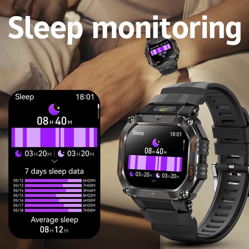 Yihou Military Smart Watches for Men Fitness Watch Fitness Tracker with Heart Rate Monitor Sleep Monitor Pedometer 480mah Large Battery Waterproof Bluetooth Call for Android iOS Black